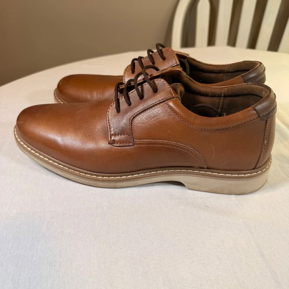 Franco Fortini Jeffery Oxford Mens 10 Tan Leather Lace Up Dress Shoes Office